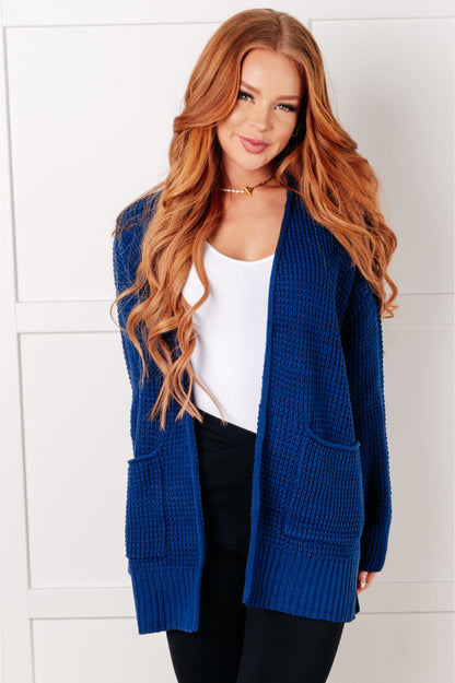 Everything Layer Waffle Knit Open Front Cardigan in Light Navy