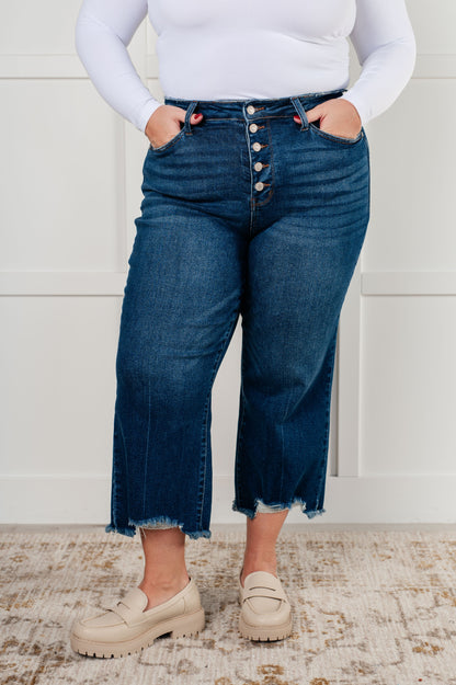 Janice High Rise Button Fly Wide Leg Crop Jeans