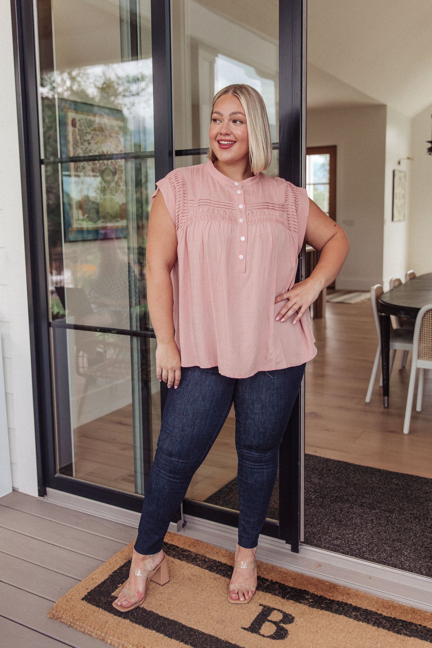 Pleat Detail Button Up Blouse in Pink