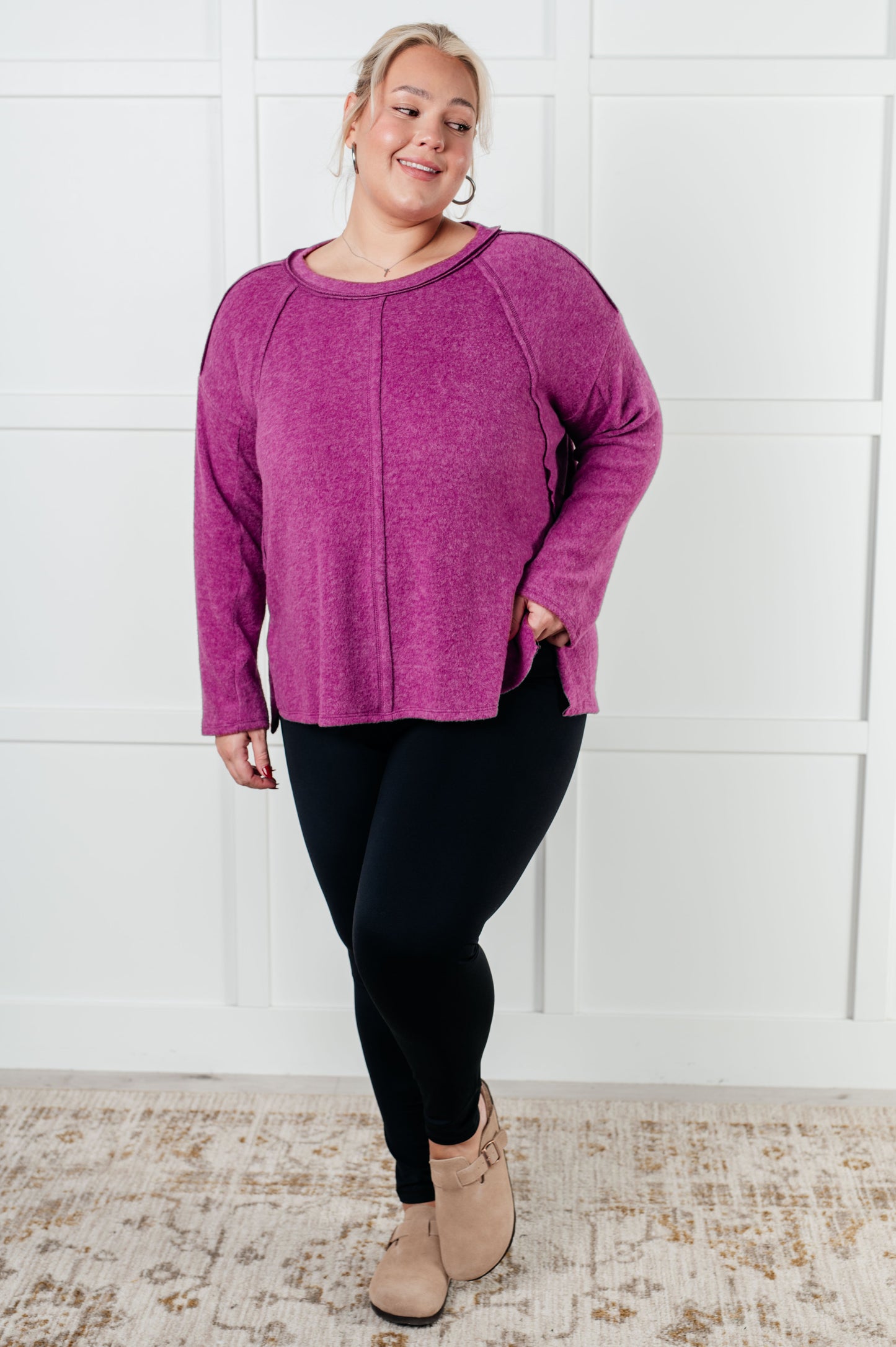 Simple Silhouette Brushed Hacci Sweater in Light Plum