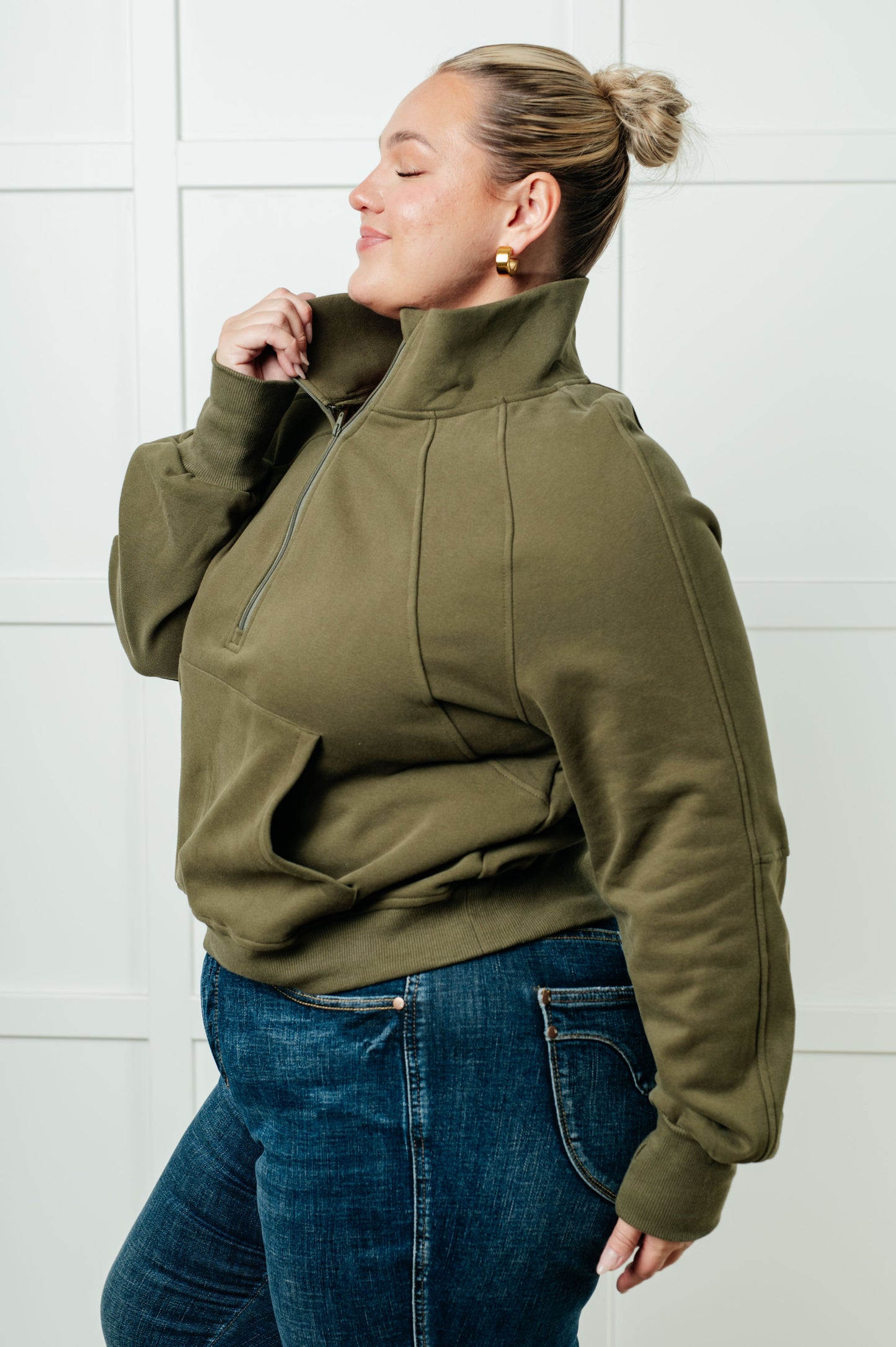 Under Her Spell Half Zip Pullover in Green